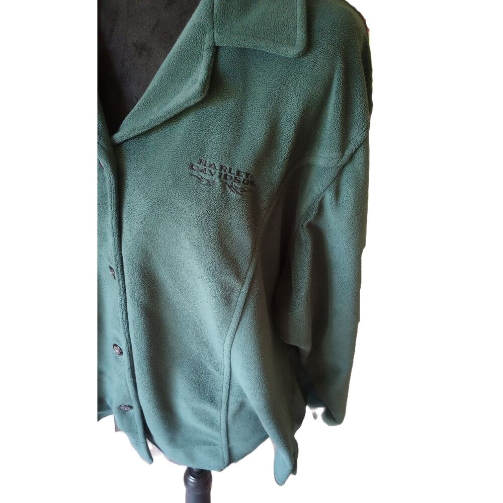 Harley Davidson Women's L Green Fleece Button Up Chamois Shirt Vtg - Picture 3 of 6